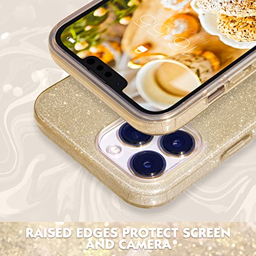 Compatible with iPhone 13 Pro Max Case (2021), Glitter Sparkly Shiny Bling Rubber Gel Shell Cases 3 Layers Shockproof Protective Bumper Cover for iPhone 13 Pro Max 6.7 2021-Gold