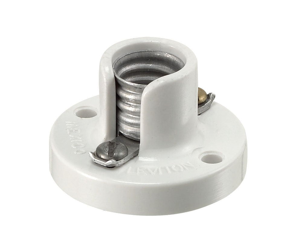 Leviton 10028 Candelabra Base, One-Piece, Keyless, Incandescent, Urea Lampholder, White