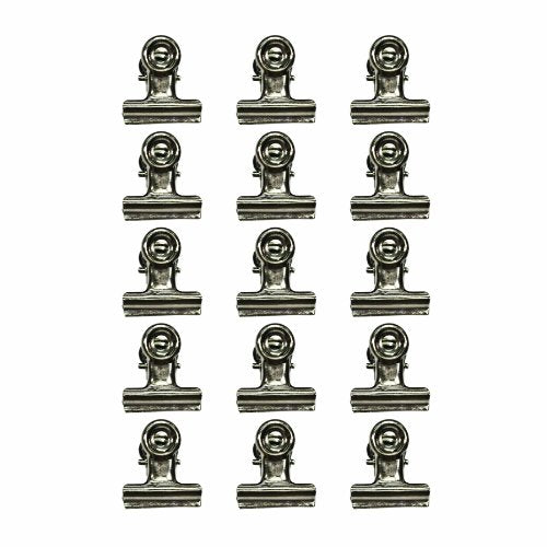 Hinge Clips, Antique Satin Nickel Finish, Pack of 15 Miniature Metal Bulldog Clips, 7/8 x 7/8 Inch, TH92692