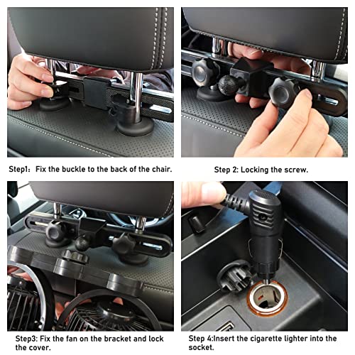 Car Fan, Cool Gadgets 12v Fan for Rear Seat Passenger Portable 4'' Headrest 360° Rotatable Backseat Cooling Air with Stepless Speed Regulation Vehicles, SUV, RV, Boat