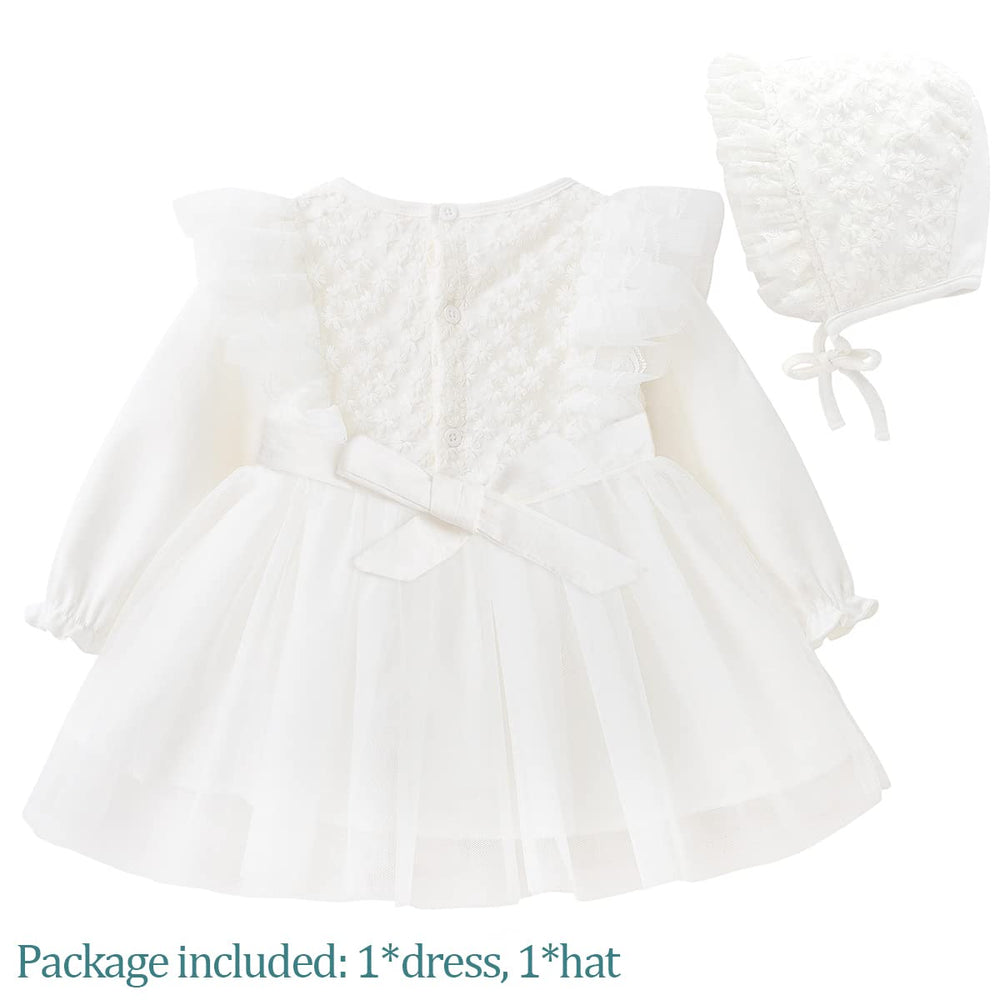 Baby Girl Christening Lace Dress Cute Infant Party Wedding Tulle Dress White 0-3 Months