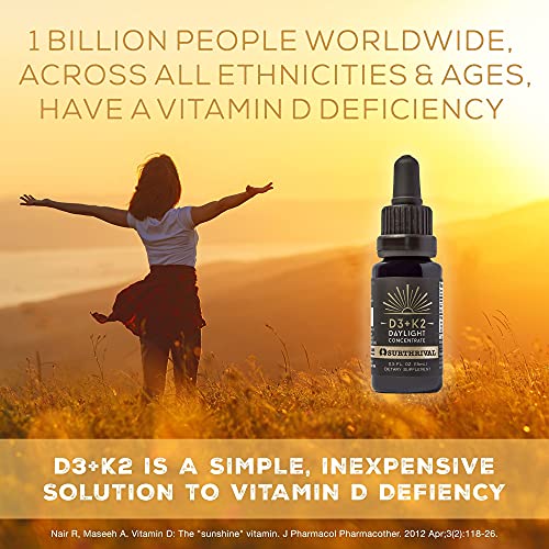 : Vitamin D3+K2 Daylight Concentrate, AKA The Sunshine Vitamin, 0.5 oz, Approx. 270 Servings, Supports Immune, Cardiovascular & Bone Health