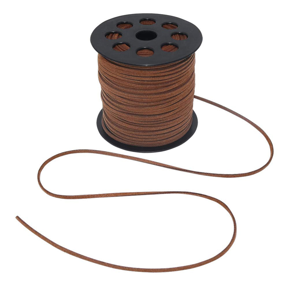 Leather String, 100 Yards 2.6mm Flat Suede Cord, Faux Leather Cord for Jewelry Making, Necklaces, Bracelets, Dream Catchers and DIY Crafts (Brown)