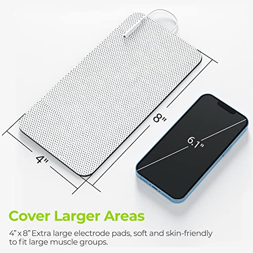 Extra Large Tens Unit Replacement Pads 4'' x 8 (2 Pcs), Premium Reusable Electrodes Latex-Free Tens Patches with Self-Stick Performance for Waist and Lower Back Pain Relief (Non-Irritating)