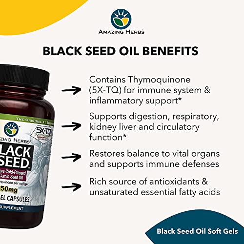 Premium Black Seed Oil Capsules - High Potency, Cold Pressed Nigella Sativa Aids in Digestive Health, Immune Support & Brain Function - 60 Count, 1250mg (Pack of 2)
