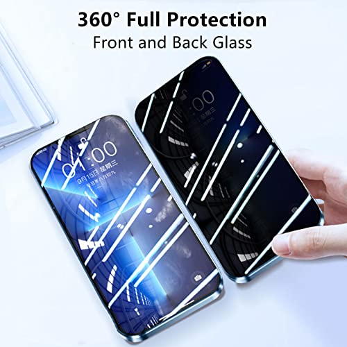 Anti Peeping Case for iPhone 13 Pro Max, 360 Degree Front and Back Privacy Tempered Glass Cover, Anti SPY Screen, Anti Peep Magnetic Adsorption Metal Bumper for iPhone 13 Pro Max (Silver)