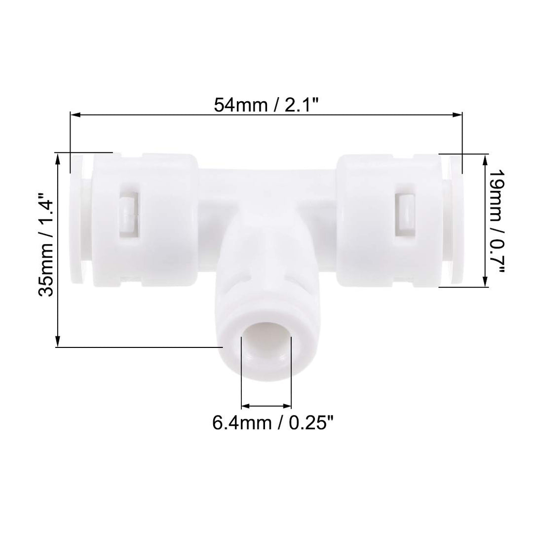 Quick Connector 3 Way T Type 3/8x3/8x1/4 Push Fit Connect Fittings for RO Water Purifier, 54x35mm White 5Pcs