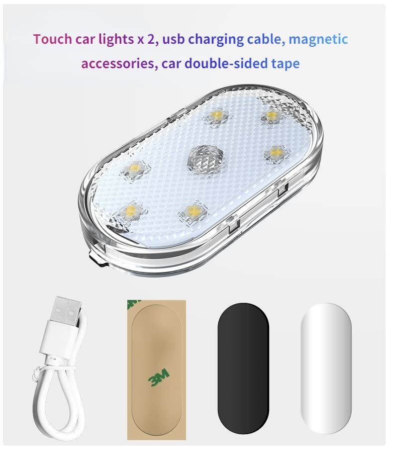 2 Pcs Car LED Lights Interior, LED Interior Car Lights with 6 Bright LED Lamp Beads, Portable Night Reading Light Car Interior Atmosphere, USB Rechargeable Lighting Light (Warm White Light)