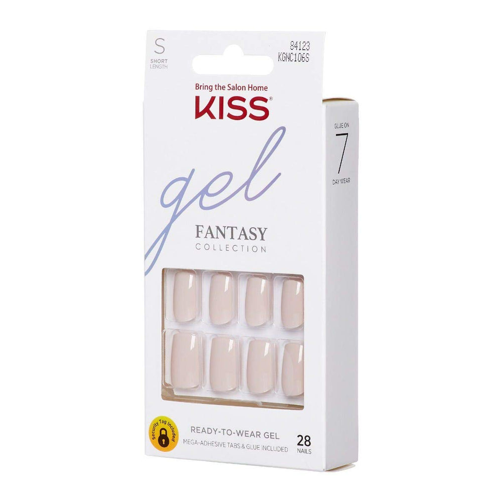 Gel Fantasy Ready-to-Wear Press-On Gel Nails, “Here I Am”, Short, White, Nail Kit with 24 Mega Adhesive Tabs, Pink Gel Glue, Manicure Stick, Mini File, and 28 Fake Nails