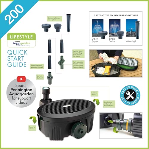Pennington , Inpond 5 in 1, Pond & Water Pump, Filter, UV Clarifier, LED Spotlight and Fountain , All in One solution for a Clean, Clear and Beautiful pond , For Ponds up to 200 Gallons