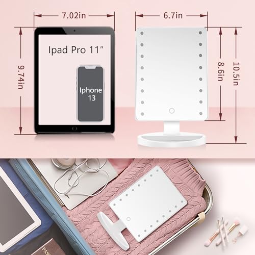 Lighted Vanity Makeup Mirror with 16 Led Lights 180 Degree Rotation Touch Screen Adjusted Brightness Battery USB Dual Supply Bathroom Beauty Mirror (White)