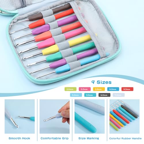 96 Pack Crochet Hooks Set, Ergonomic Knitting Needle Weave Yarn Kits with Storage Case and Crochet Needle Accessories for Beginners and Experienced Crochet Hook Lovers