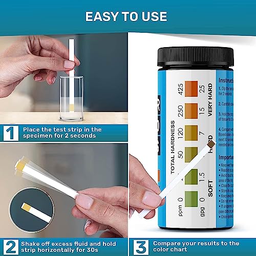 Water Hardness Test Kit - Quick and Accurate Water Hardness Test Strips - Hard Water Test Kit with eBook - Ultimate Test Kit for Water Hardness - 150 Water Softener Test Strips