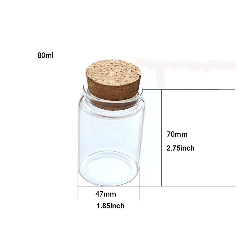 2pcs Empty Clear Glass Bottles Vials with Cork Stopper Storage Jars 47mm Bottle Diameter (47x70x33mm 80ml)