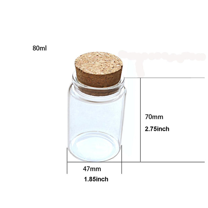 2pcs Empty Clear Glass Bottles Vials with Cork Stopper Storage Jars 47mm Bottle Diameter (47x70x33mm 80ml)