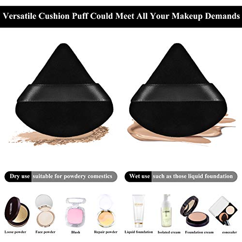 Fiber Triangular Makeup Puffs, 12 Pieces, Black, Soft Reusable Face Cosmetic Tools for Foundation, Powder, Blush, Concealer & More