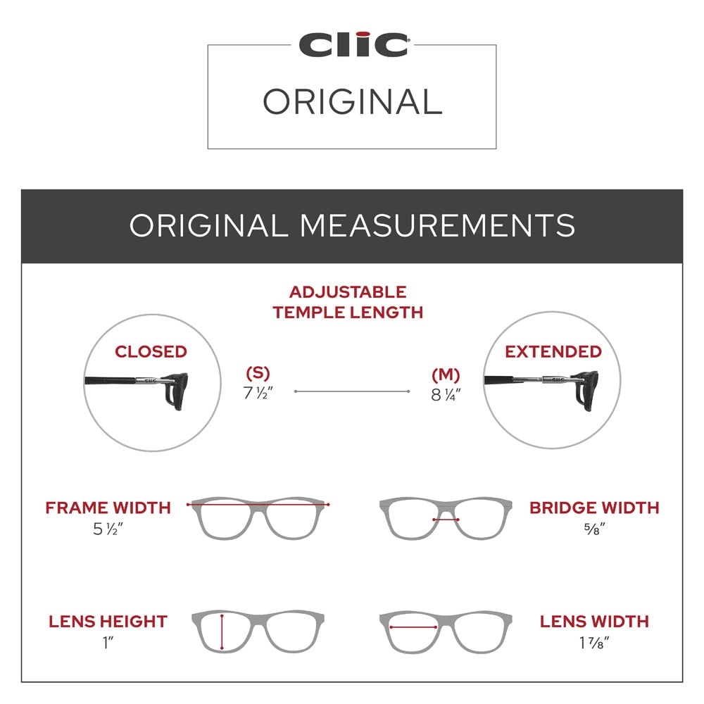 Magnetic Reading Glasses, Computer Readers, Replaceable Lens, Adjustable Temples, Original, (S-M, Clear, 1.50 Magnification)