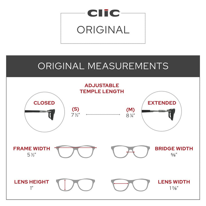 Magnetic Reading Glasses, Computer Readers, Replaceable Lens, Adjustable Temples, Original, (S-M, Clear, 1.50 Magnification)