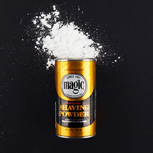 SoftSheen-Carson Magic Razorless Shaving for Men, Magic Shaving Powder with Fragrance, Coarse Textured Beards, Formulated for Black Men, Depilatory, Helps Stop Razor Bumps, Since 1901, 4.5 oz