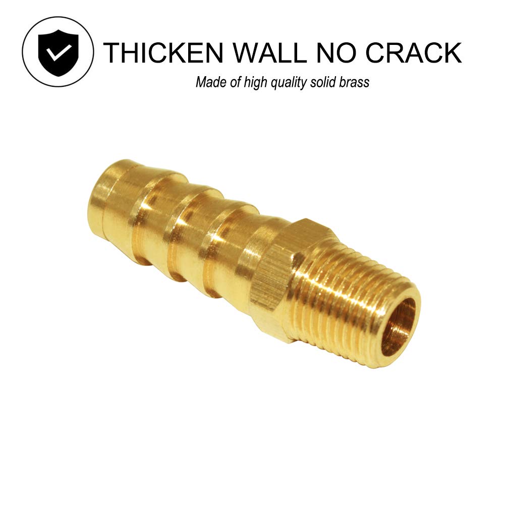 5 Pcs Hose Barb Fittings 5/16 Barb to 3/8 NPT Male Thread Brass Metals Adapter Connector with Hose Clamp