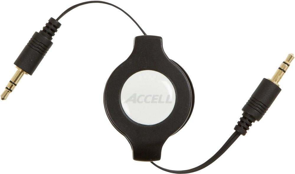 Accell Retractable 3.5mm Audio Cable - 4 Feet, Black, 3.5mm (Male) to 3.5mm (Male)