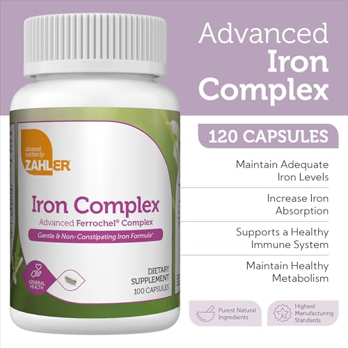 - Iron Supplement with Vitamin C - Capsule Iron Pills for Women and Men - High Absorption, Easy on Stomach, Kosher Ferrous Iron Supplements with Vitamins C, B12, Folate & More - 100 Count