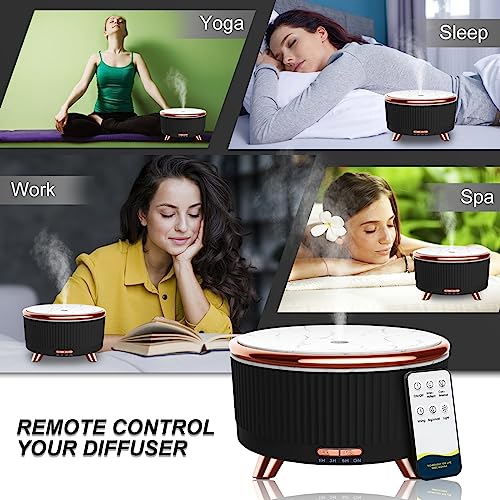 Diffusers for Essential Oils Large Room, 500ml Aromatherapy Diffuser Cool Mist Humidifier with Remote Control,7 Colors Lights & 3 Mist Mode Waterless Auto Off for Women Office Home Black