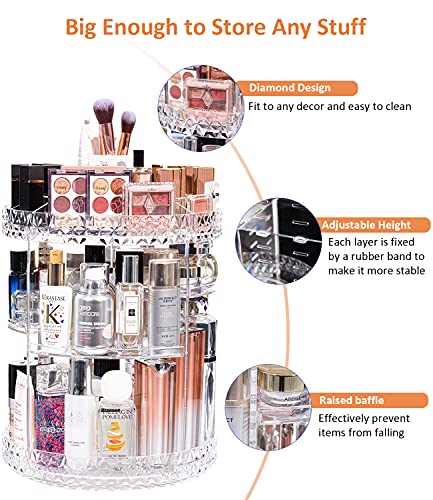 Makeup Organizer, 360 Degree Rotating Cosmetic Storage Organizer, 7-Layer Adjustable Makeup Display Case, Fits Jewelry Makeup Brushes and Lipsticks, Clear Acrylic