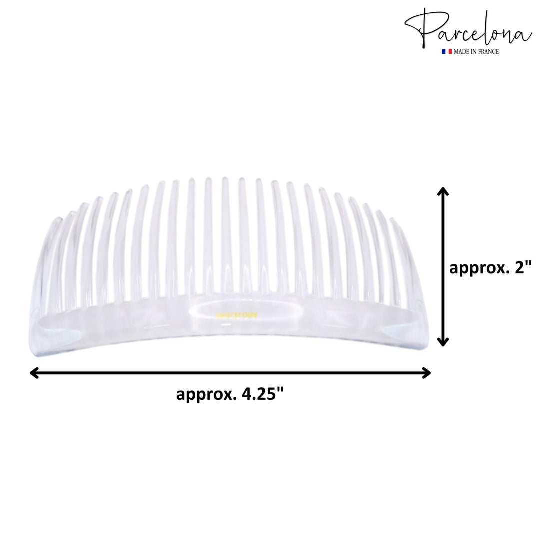 French Pair of Clear Crystal Color Large Glossy Cellulose Acetate Good Grip Updo 23 Teeth Hair Side Combs 4.25 Inches