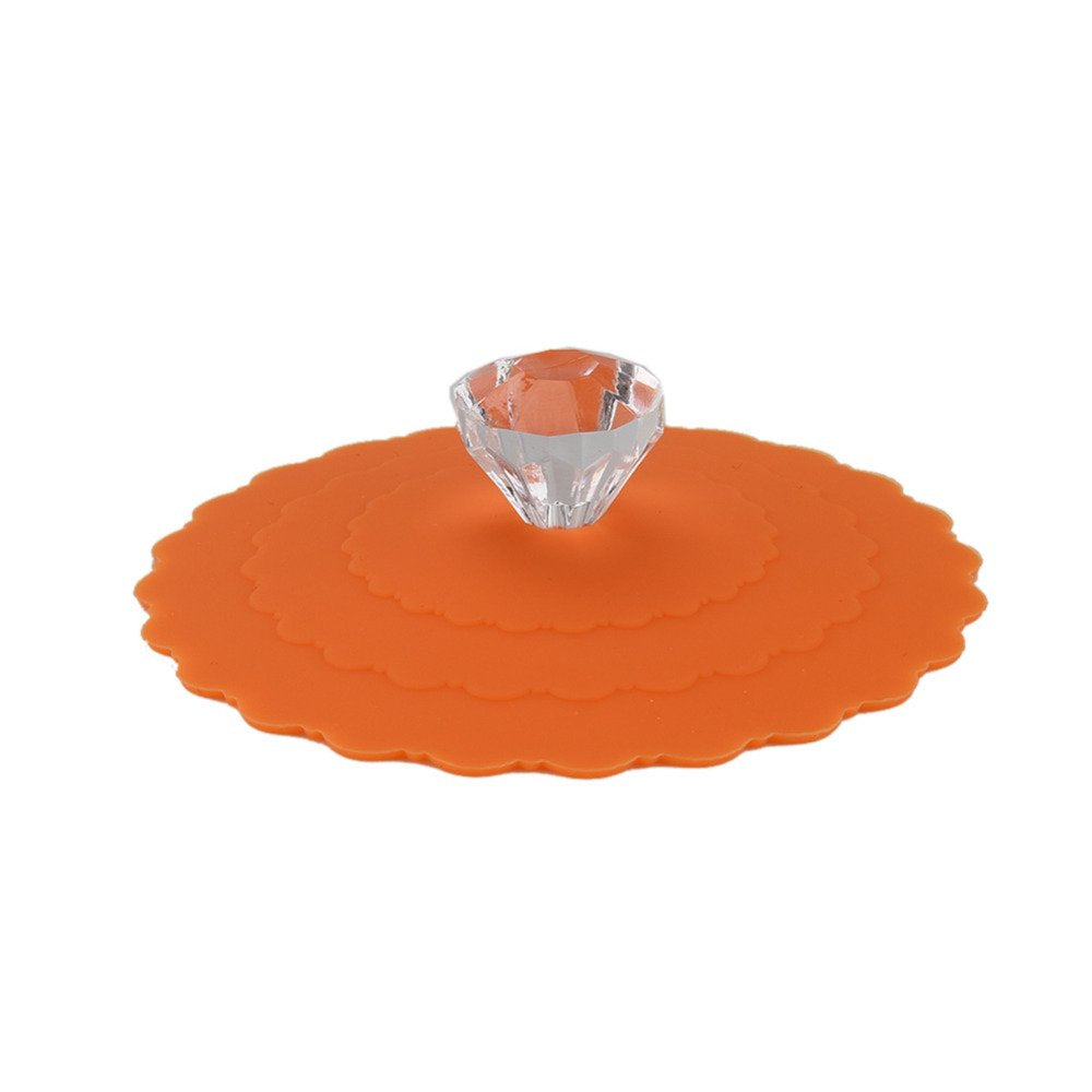 3 PCS New Cute Anti-dust Silicone Acrylic Diamond Glass Cup Cover Coffee Mug Suction Seal Lid Cap,Light Blue,White and Orange