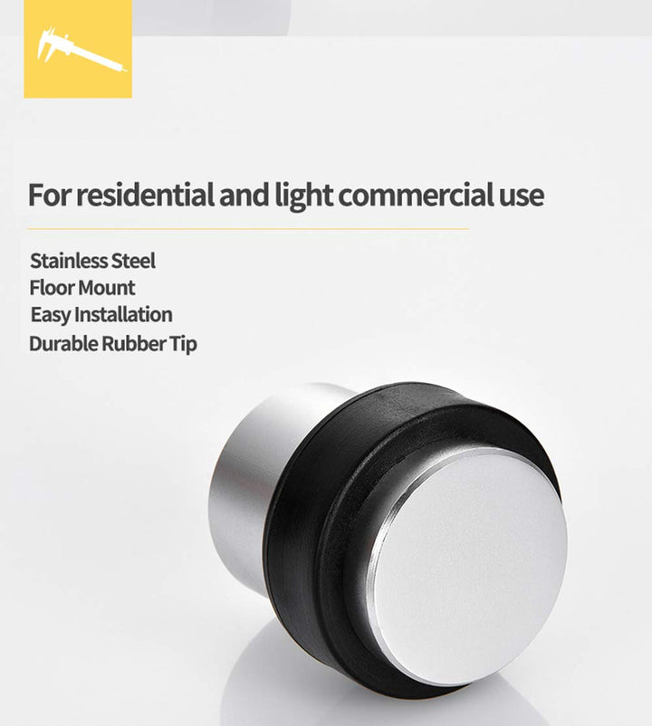 Stainless Steel Cylindrical Floor Mount Door Stop with Soft Rubber - Heavy Duty Durable Door Stoppers Wall Protector, Black 1-3/4 Height