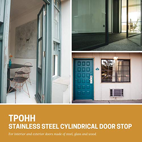 Stainless Steel Cylindrical Floor Mount Door Stop with Soft Rubber - Heavy Duty Durable Door Stoppers Wall Protector, Black 1-3/4 Height