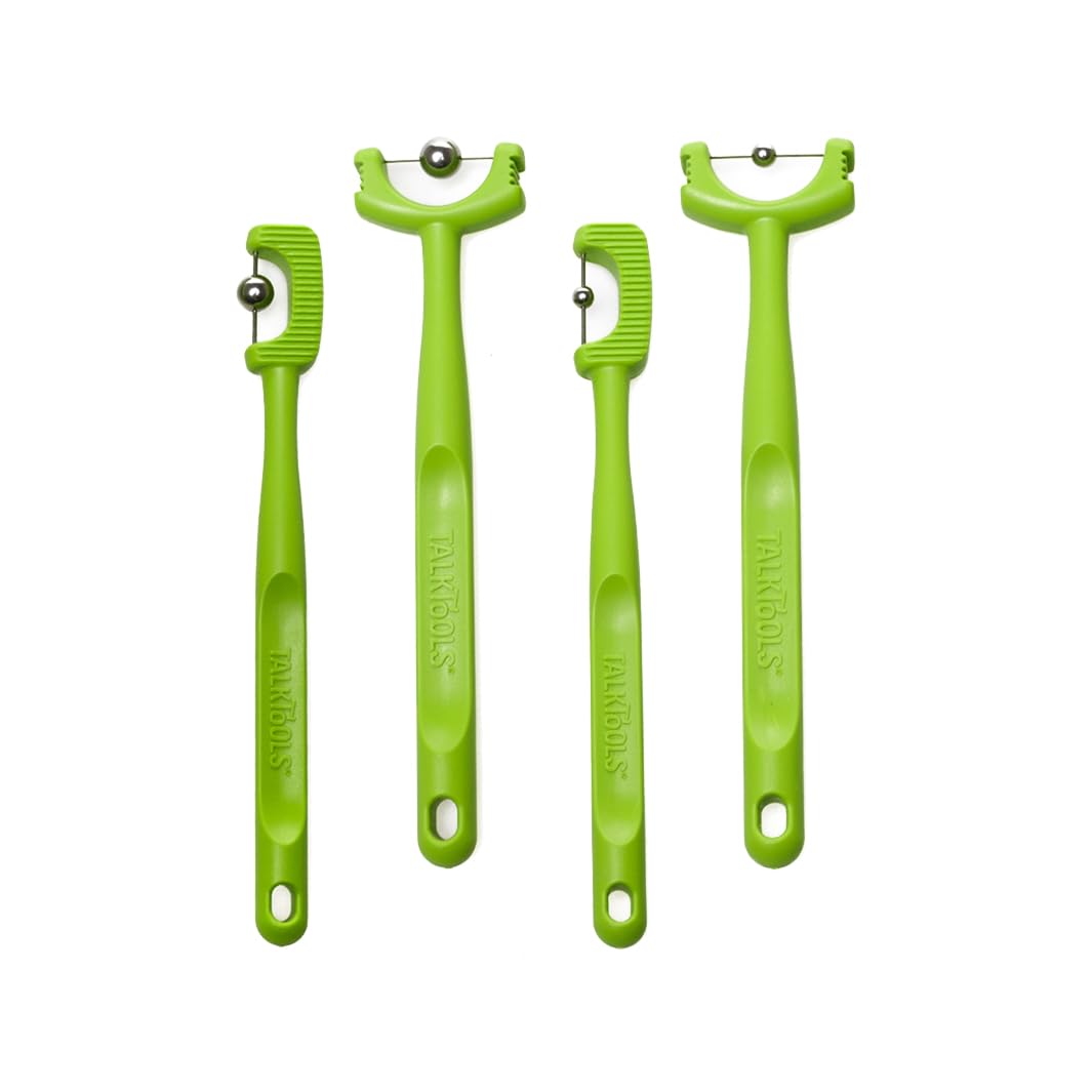 Tongue Tip Lateralization and Elevation Tools | Therapeutic Tool Set for Apraxia, Dysarthria | Improve Feeding Skills, Speech Clarity and Jaw Stability | Jaw Alignment - Set of 4 - Inst. Booklet -Lime