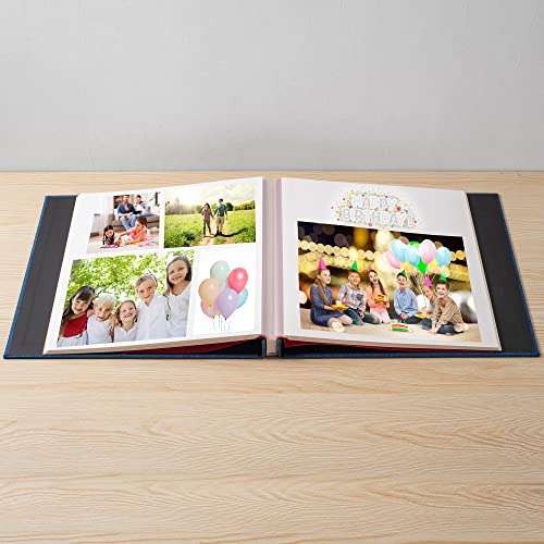 Photo Album Self Adhesive 3x5 4x6 5x7 6x8 8x10 8.5x11 11x10.6 Magnetic Scrapbook Album DIY Length 11x10.6 Inch 40 Pages Linen Cover DIY Photo Album with A Metallic Pen and DIY Accessories(Blue)