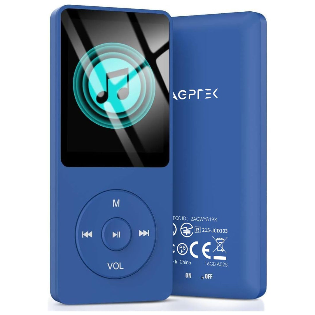 A02S 16GB MP3 Player, 70 Hours Playback Lossless Sound Music Player, Supports up to 128GB, Dark Blue