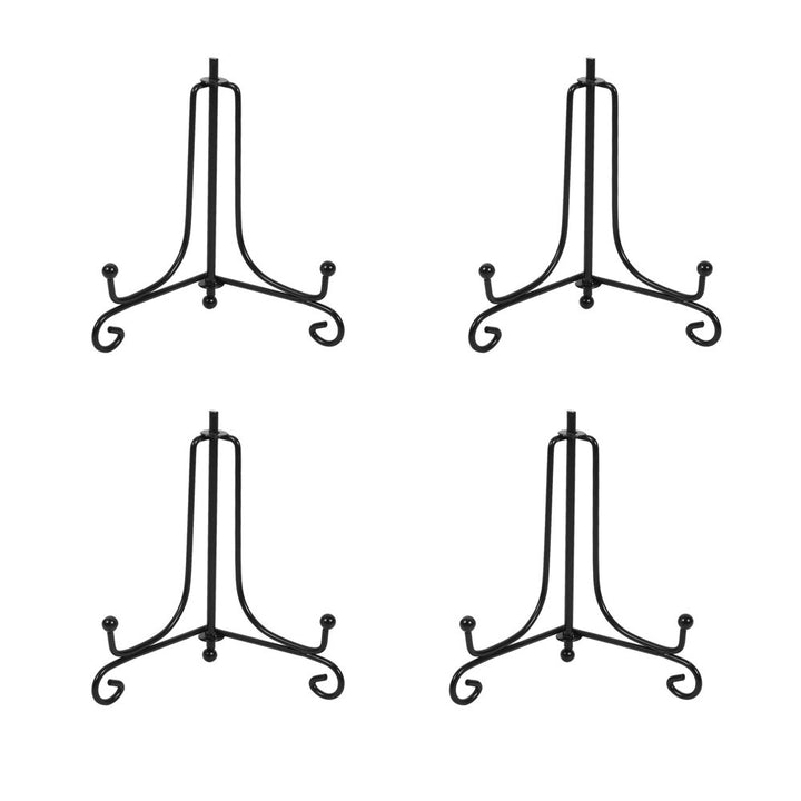 (4 Pack) Iron Display Stand, Black Iron Easel Plate Display Photo Holder Stand, Displays Picture Frames, Cookbooks, Decorative Plates, Tablets and Art 5 Inch