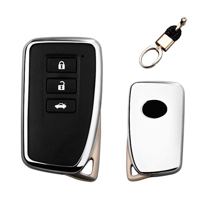 Soft TPU Case Cover Protector Case for Lexus Key Fob, Car Remote Key Fob Case for for Lexus RX CT GS NX ES RC RCF GSF Fob Remote Key+Keychain (Silver)