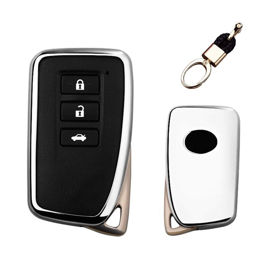 Soft TPU Case Cover Protector Case for Lexus Key Fob, Car Remote Key Fob Case for for Lexus RX CT GS NX ES RC RCF GSF Fob Remote Key+Keychain (Silver)