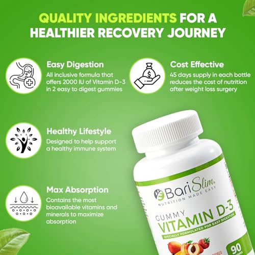 Bariatric Vitamin D-3 Gummies - Specially Formulated Gummy Vitamin for Patients After Weight Loss Surgery - Easy to Digest and Great Tasting Fruit Flavors | 90 Fruit Chews