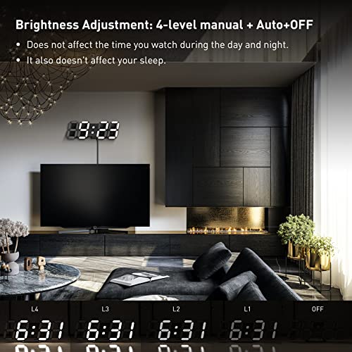3D LED Clock Desk Alarm Clock Wall Clock with Remote Control, 9.7 LED Electronic Clocks, Snooze Model, Temperature, Night Light Auto/Custom Brightness