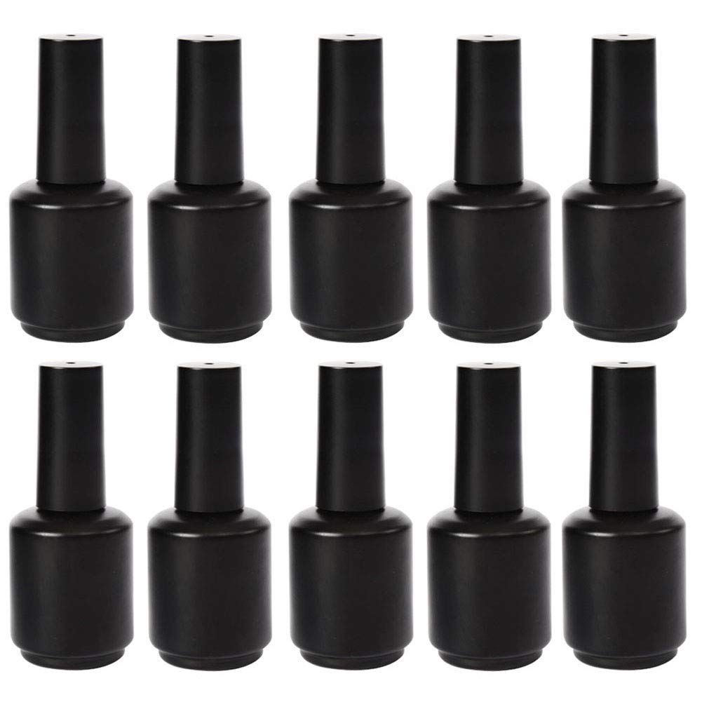 10 Pcs 15ml Glass Nail Polish Bottles Empty Refillable Nail Polish Bottle Containers with Brush Cap for Nail Art Sample (Black)