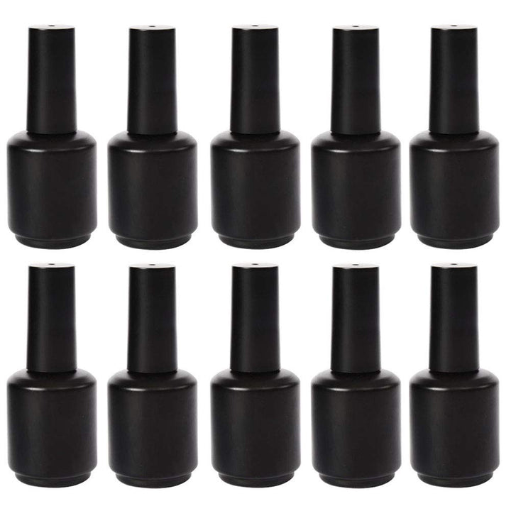 10 Pcs 15ml Glass Nail Polish Bottles Empty Refillable Nail Polish Bottle Containers with Brush Cap for Nail Art Sample (Black)
