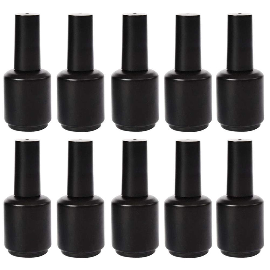 10 Pcs 15ml Glass Nail Polish Bottles Empty Refillable Nail Polish Bottle Containers with Brush Cap for Nail Art Sample (Black)