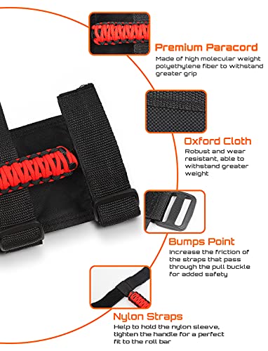 4 x Roll Bar Grab Handles Grip Handle for Jeep Wrangler CJ YJ TJ JK JKU JL JLU & Gladiator JT 1955-2023, Interior Accessories, Black & Red