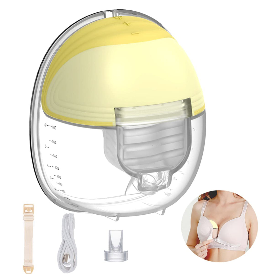 Wearable Breast Pump, Portable Hands-Free Silicone Breast Pump with 2 Mode & 9 Levels, All-in-One Painless Breastfeeding Breast Pump, 24mm Flange