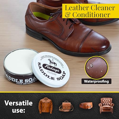 Fiebing's White Saddle Soap for Leather (12 oz Tin) - Leather Cleaner & Conditioner to Soften, Protect & Restore Leathercraft - Leather Soap for Car Seat, Couch, Shoe, Purse, Boot, Bag, & Saddles