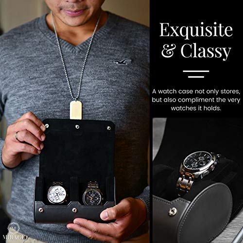 2 Watch Roll Travel Case for Men - Watch Holder and Storage for Travel - Slate Gray Swiss Motif Vegan Leather