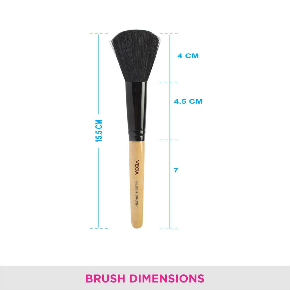 Vega Blush Brush with Wooden Handle and Natural Animal/Synthetic Hair, (EV-19)