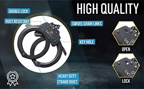Steel Handcuffs with Two Keys & Handcuffs Case | Heavy Duty Black Steal Professional Grade | Bend/Break Free Secure Handcuffs