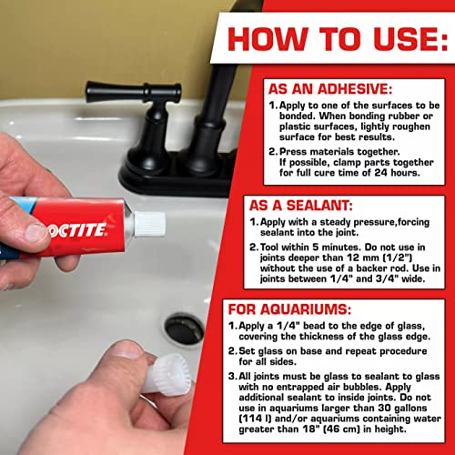 Clear Silicone Sealant, 2.7 fl oz, 6 Pack - 100% Waterproof Sealant for Glass, Ceramic, Wood, Plastic & More
